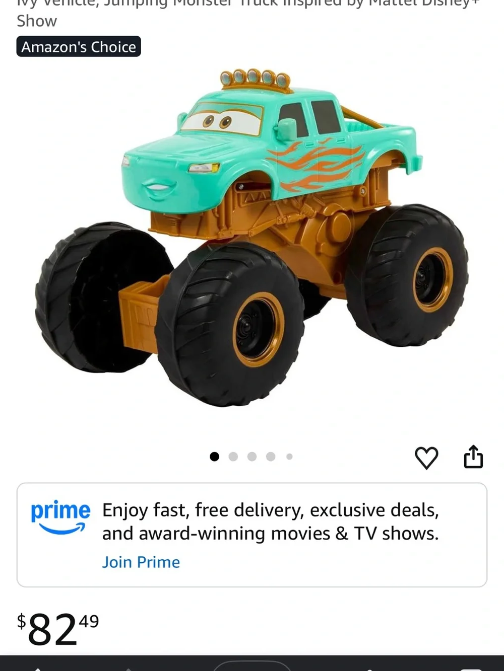 Mattel Disney Pixar cars on the road IVY jumping monster truck